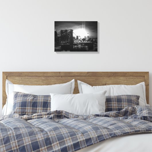 Zwart & Wit New York Skyline Verpakt Canvas (Insitu (Slaapkamer))