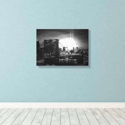 Zwart & Wit New York Skyline Verpakt Canvas (Insitu (Houten vloer))