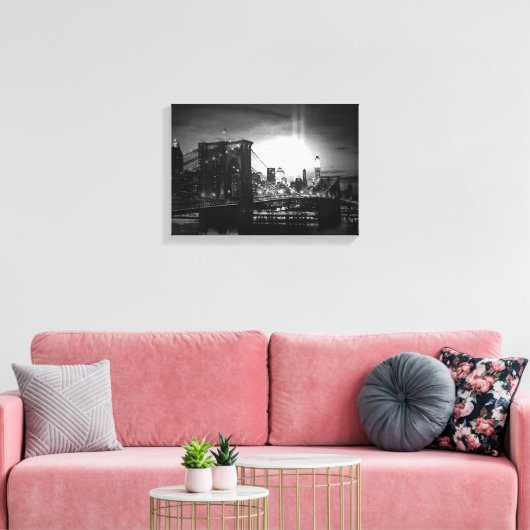 Zwart & Wit New York Skyline Verpakt Canvas Afdruk (Insitu (Woonkamer))