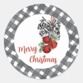 Zwart-Wit Noël Ronde Sticker (Voorkant)