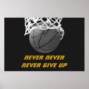 Zwart wit nooit opgeven Quote Basketbal Poster