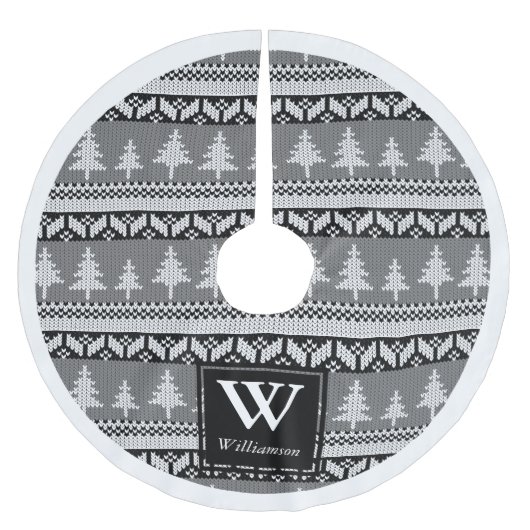 Zwart-wit Nordic Fir Trees + familienaam Kerstboom Rok (Voorkant)