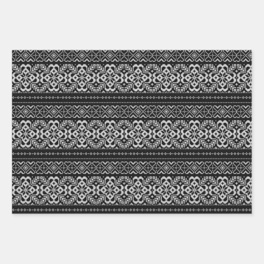 Zwart-wit Nordic Winter Trui Kerstmis Inpakpapier Vel (Voorkant)
