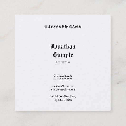  zwart wit nostalgie Sjabloon professional Vierkante Visitekaartje (Achterkant)
