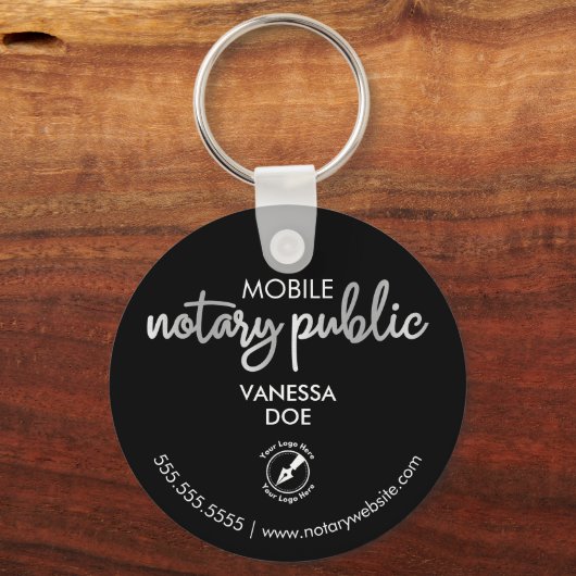 Zwart-wit Notaris QR Code Logo Business Promo Sleutelhanger (Voorkant)