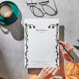  Zwart-wit Nouveau Floral Wildflower Briefhoofd