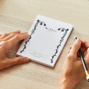  Zwart-wit Nouveau Floral Wildflower Notitieblok