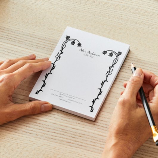  Zwart-wit Nouveau Floral Wildflower Notitieblok