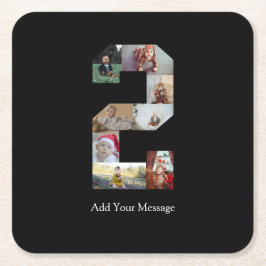 Zwart-wit Nummer 2 Fotocollage Kartonnen Onderzetters