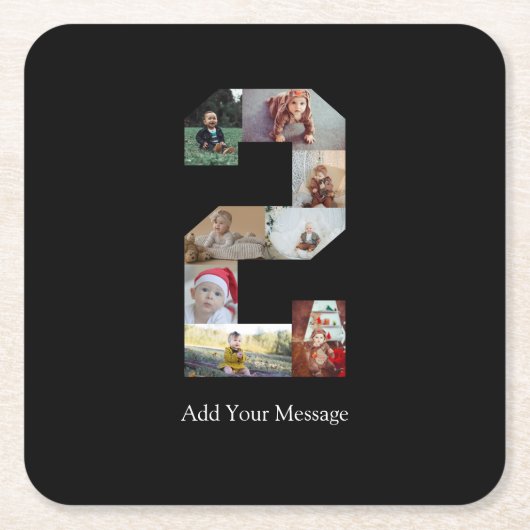Zwart-wit Nummer 2 Fotocollage Kartonnen Onderzetters (Voorkant)