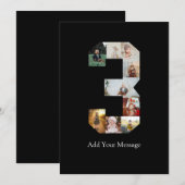 Zwart-wit nummer 3 foto collage aankondiging (Voorkant / Achterkant)