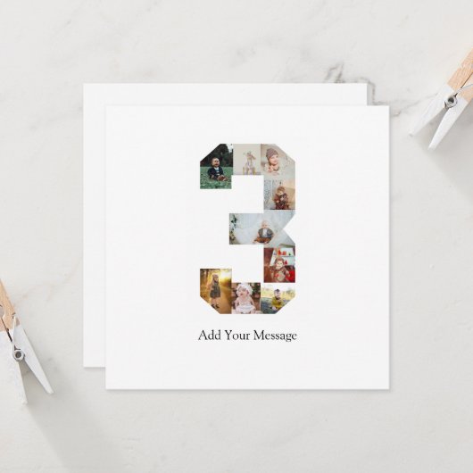 Zwart-wit nummer 3 foto collage kaart (Voorkant / Achterkant in situ)