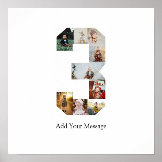 Zwart-wit nummer 3 foto collage poster (Voorkant)