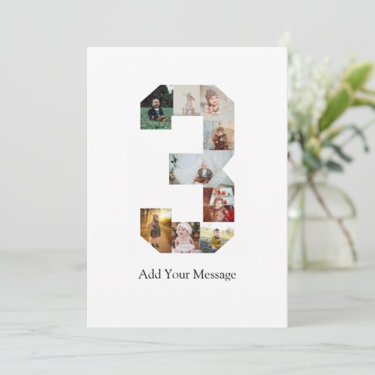 Zwart-wit nummer 3 fotocollage aankondiging (Staand voorkant)