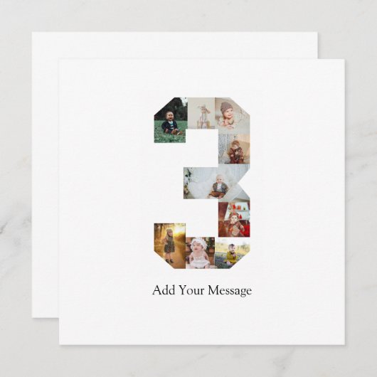 Zwart-wit Nummer 3 Fotocollage Bedankkaart (Voorkant / Achterkant)