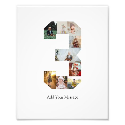 Zwart-wit nummer 3 fotocollage foto afdruk (Voorkant)