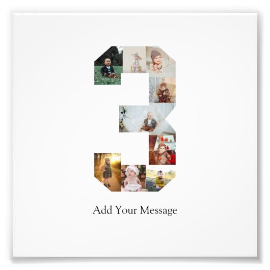 Zwart-wit Nummer 3 Fotocollage Foto Afdruk (Voorkant)