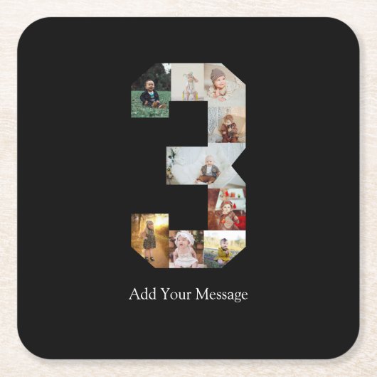 Zwart-wit Nummer 3 Fotocollage Kartonnen Onderzetters (Voorkant)