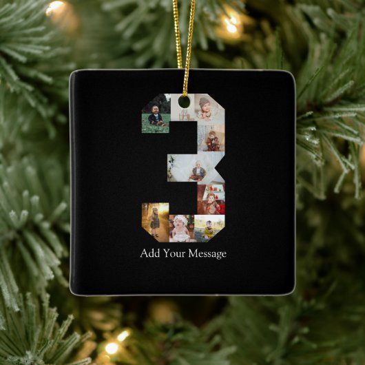 Zwart-wit Nummer 3 Fotocollage Keramisch Ornament (Boom)