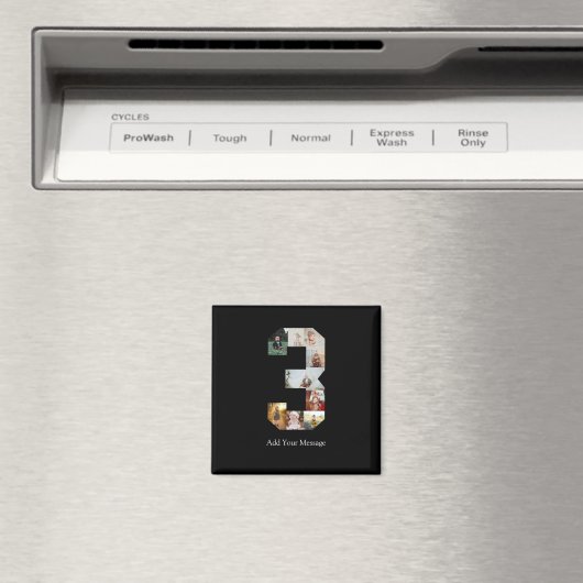 Zwart-wit Nummer 3 Fotocollage Magneet (Insitu (Vaatwasser))