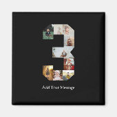 Zwart-wit Nummer 3 Fotocollage Magneet (Voorkant)