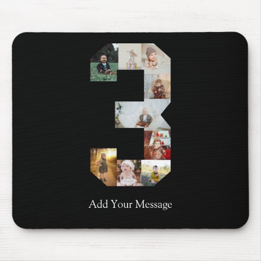 Zwart-wit Nummer 3 Fotocollage Muismat (Voorkant)