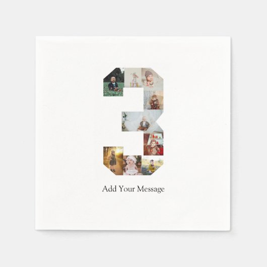 Zwart-wit Nummer 3 Fotocollage Servet (Voorkant)