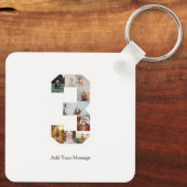 Zwart-wit Nummer 3 Fotocollage Sleutelhanger (Achterkant)