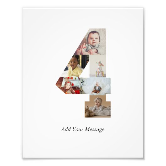Zwart-wit nummer 4 foto collage afdruk (Voorkant)