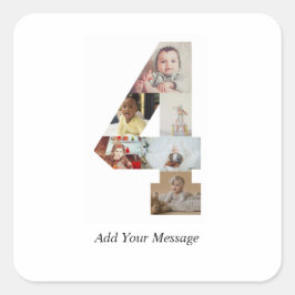 Zwart-wit nummer 4 foto collage vierkante sticker