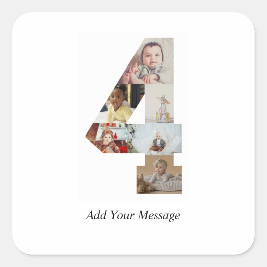 Zwart-wit nummer 4 foto collage vierkante sticker (Voorkant)