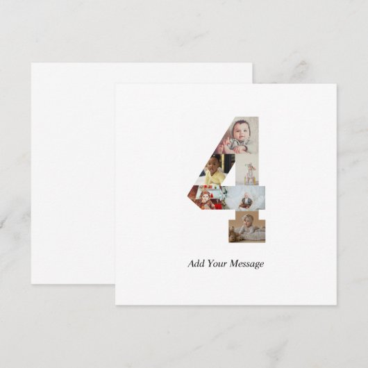 Zwart-wit nummer 4 fotocollage bedankkaart (Voorkant / Achterkant)