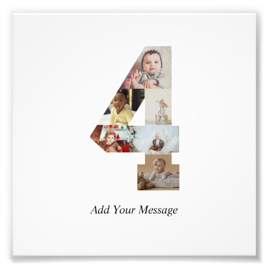 Zwart-wit nummer 4 fotocollage foto afdruk (Voorkant)