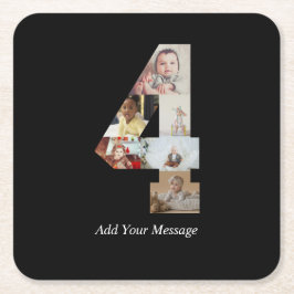 Zwart-wit Nummer 4 Fotocollage Kartonnen Onderzetters