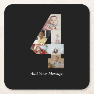 Zwart-wit Nummer 4 Fotocollage Kartonnen Onderzetters