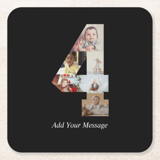 Zwart-wit Nummer 4 Fotocollage Kartonnen Onderzetters (Voorkant)
