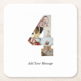 Zwart-wit Nummer 4 Fotocollage Kartonnen Onderzetters