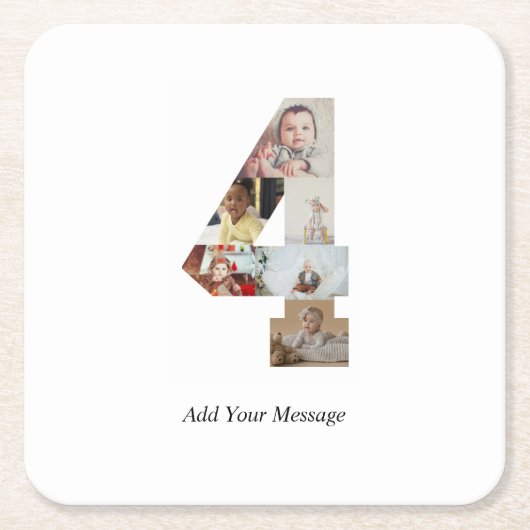 Zwart-wit Nummer 4 Fotocollage Kartonnen Onderzetters (Voorkant)