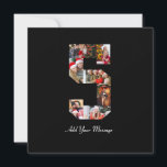 Zwart-wit nummer 5 foto collage feestdagenkaart<br><div class="desc">Dit aanpasbare product is waar foto's worden gerangschikt om de vorm van een nummer te vormen. Het wordt vaak gebruikt voor mijlpaalvieringen zoals verjaardagen, jubilea of prestaties, waardoor gebruikers memorabele beelden kunnen tonen binnen een enkele, opvallende weergave. De ontwerpen bieden meestal ruimte voor verschillende fotoformaten en -oriëntaties, waardoor een visueel...</div>