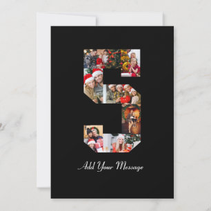 Zwart-wit nummer 5 fotocollage bedankkaart