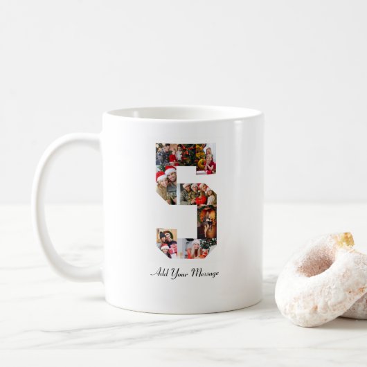 Zwart-wit Nummer 5 Fotocollage Koffiemok (Met donut)