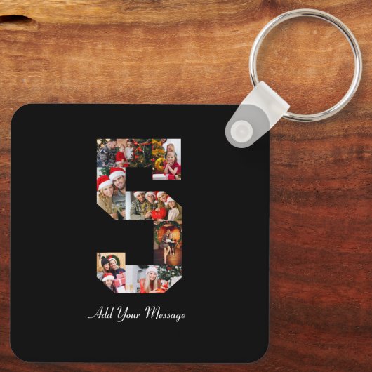 Zwart-wit Nummer 5 Fotocollage Sleutelhanger (Achterkant)