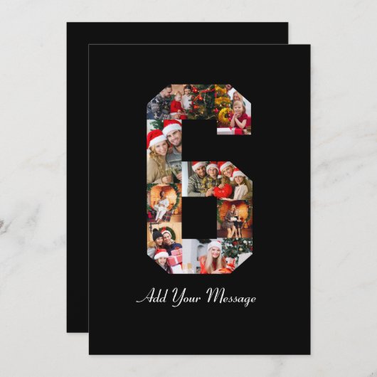 Zwart-wit nummer 6 foto collage aankondiging (Voorkant / Achterkant)