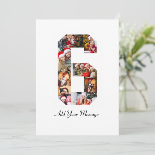 Zwart-wit nummer 6 fotocollage bedankkaart (Staand voorkant)