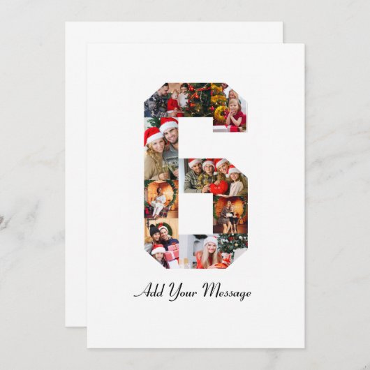 Zwart-wit nummer 6 fotocollage bedankkaart (Voorkant / Achterkant)