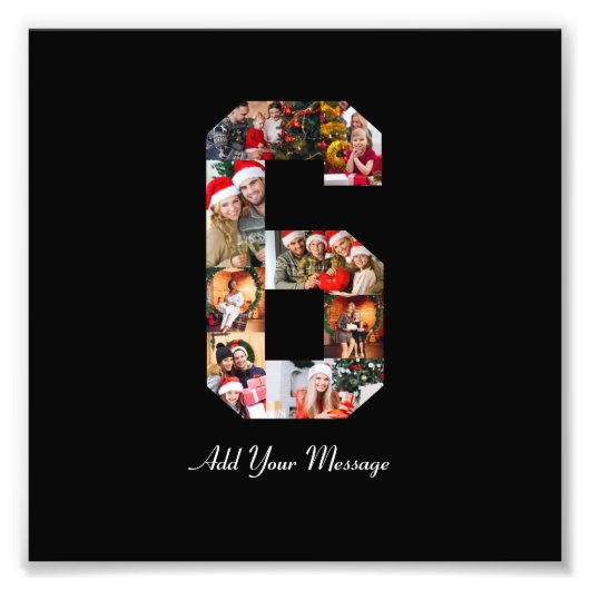 Zwart-wit nummer 6 fotocollage foto afdruk (Voorkant)