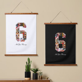 Zwart-wit Nummer 6 Fotocollage Hangend Wandkleed