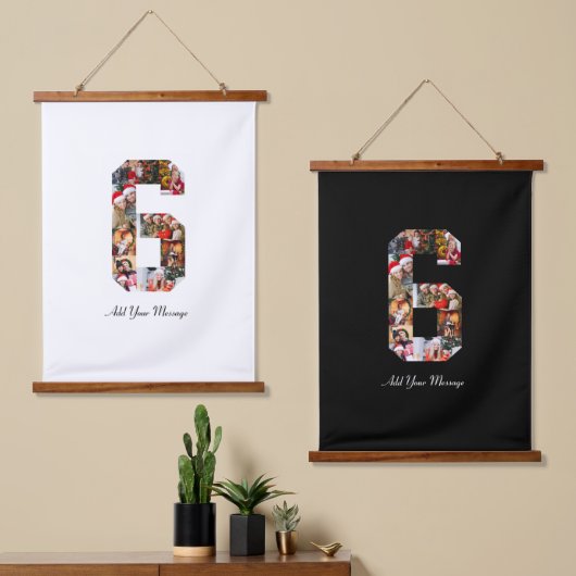Zwart-wit Nummer 6 Fotocollage Hangend Wandkleed (Asymmetrisch)