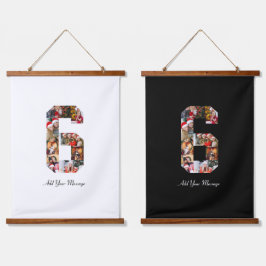 Zwart-wit Nummer 6 Fotocollage Hangend Wandkleed