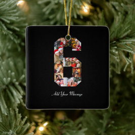Zwart-wit Nummer 6 Fotocollage Keramisch Ornament